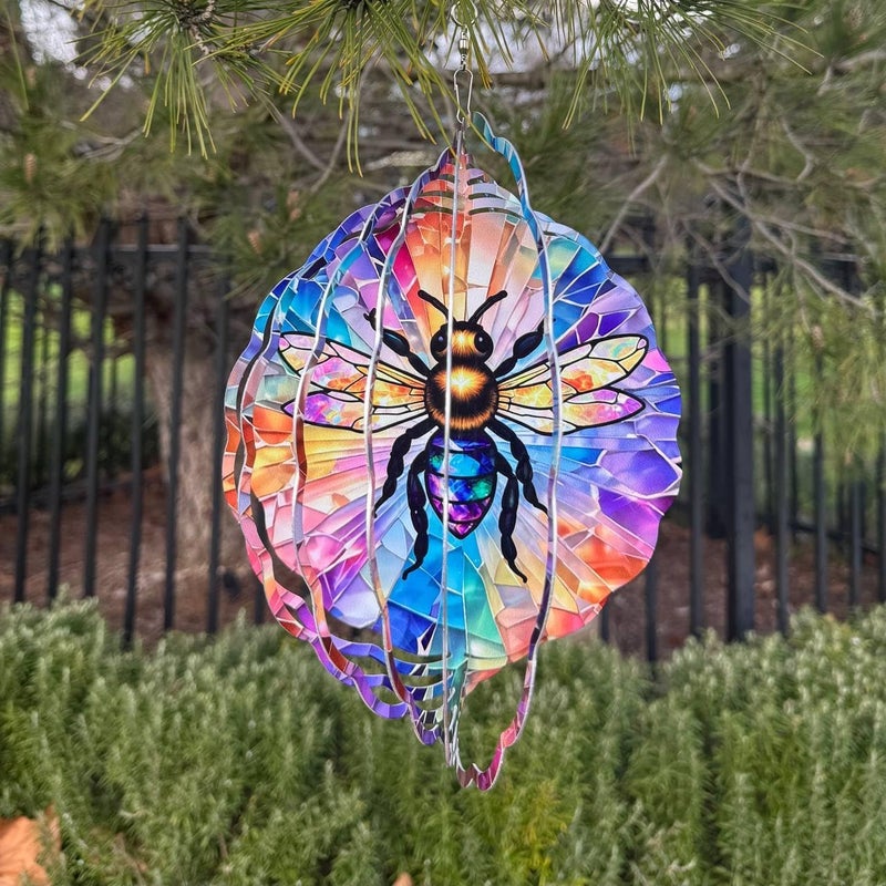 PUCPAM Bee Wind Spinner, 3D Hanging Stainless Steel Garden Spinner, Wind Spinner Hanging for Outdoor & Indoor Décor, Unique Gifts for Yard Garden Decoration or Patio Décor (Bee) - Image 2